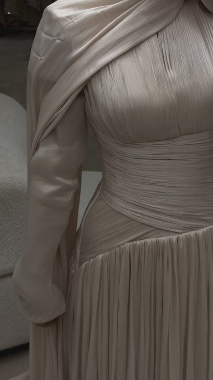 Modest Beige Corset Long Evening Dress With Cape LA73418