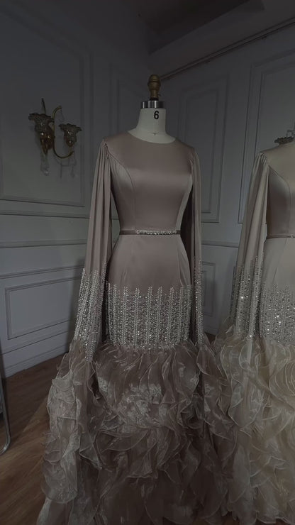 Luxury Mermaid Nude Evening Dresses with Cape Sleeves LA72317A