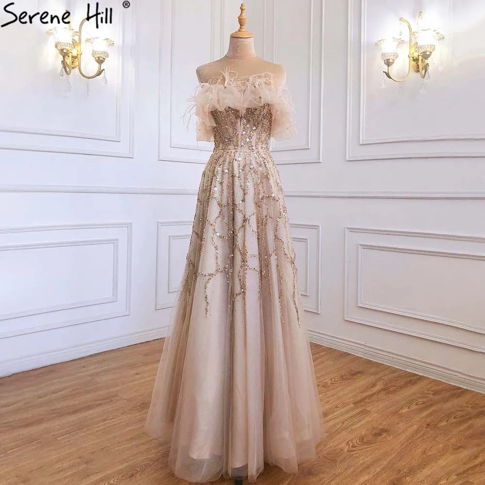 Luxury Turquoise Beaded Feather A Line Evening Dress LA71328