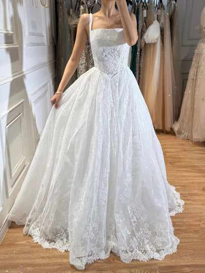 Luxury White Floral Lace A Line Wedding Dress HA2548