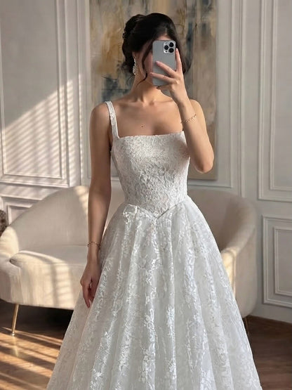 Luxury White Floral Lace A Line Wedding Dress HA2548