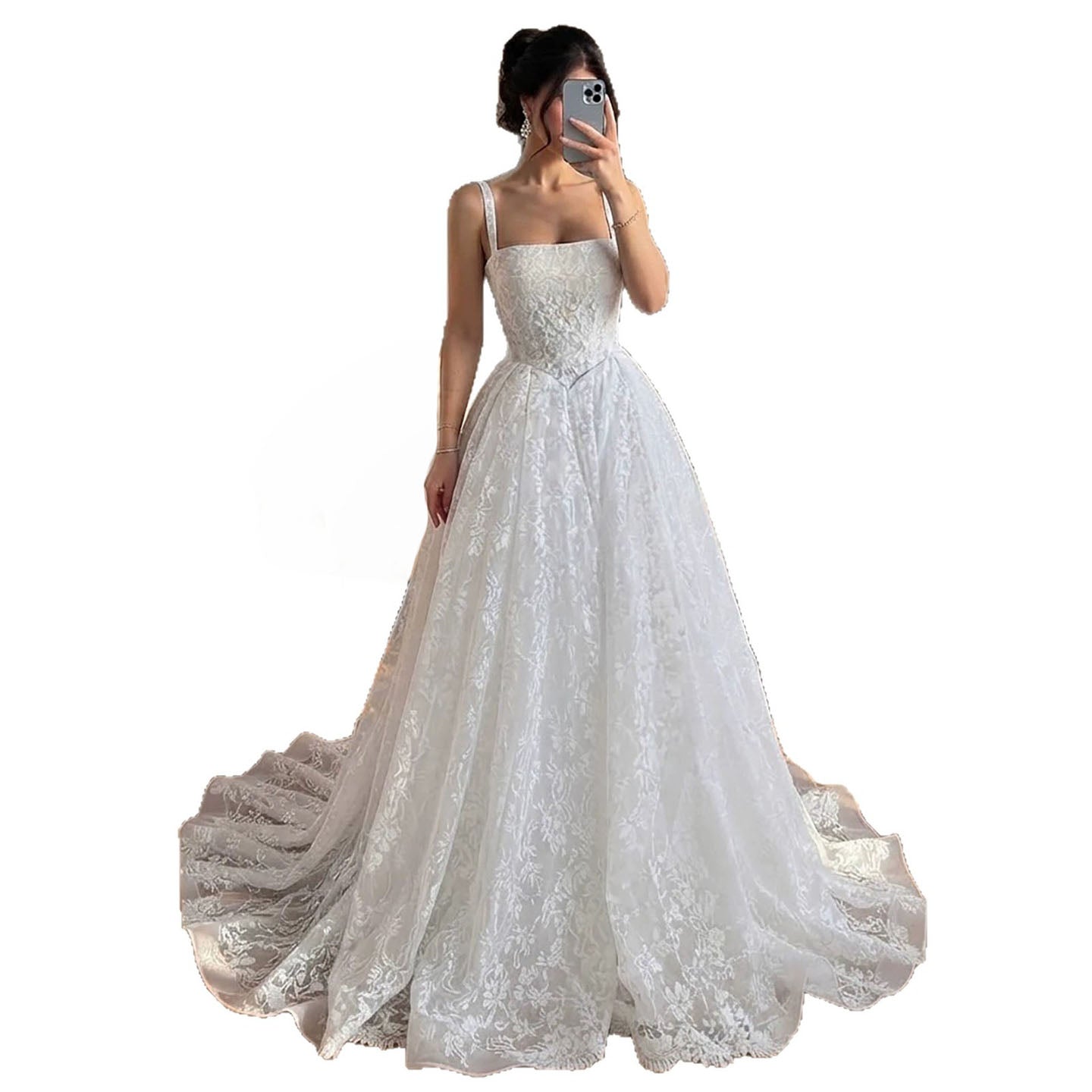 Luxury White Floral Lace A Line Wedding Dress HA2548