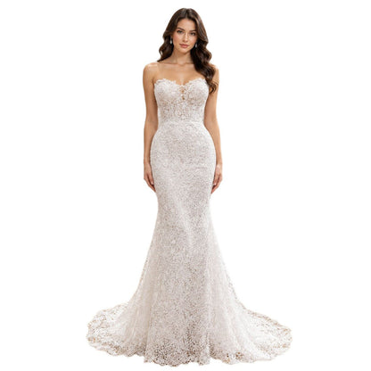 Elegant White Strapless Lace Mermaid Wedding Dress HA2560