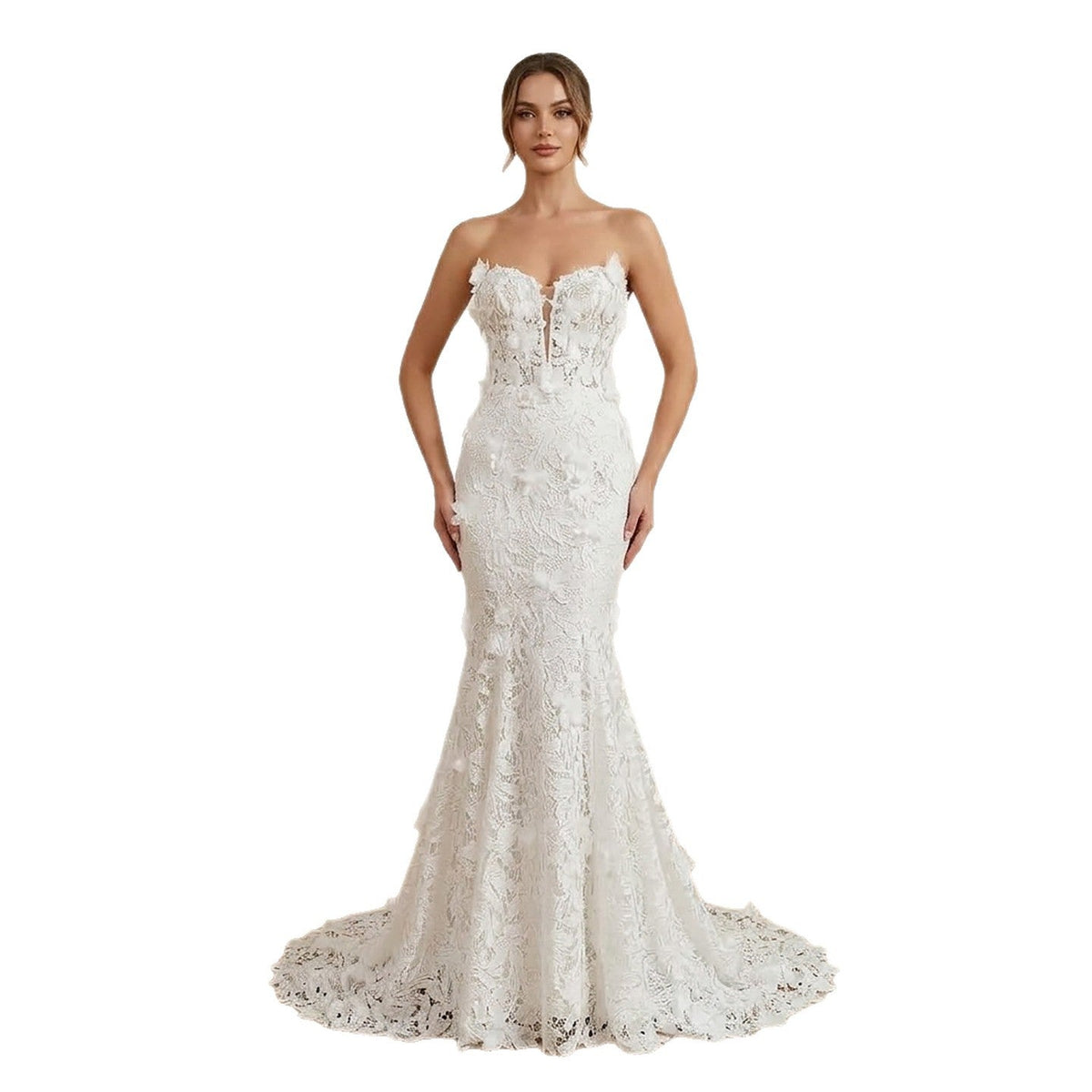 Luxury White 3D Floral Lace Mermaid Wedding Dress HA2561