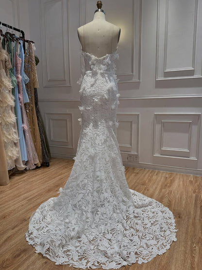 Luxury White 3D Floral Lace Mermaid Wedding Dress HA2561