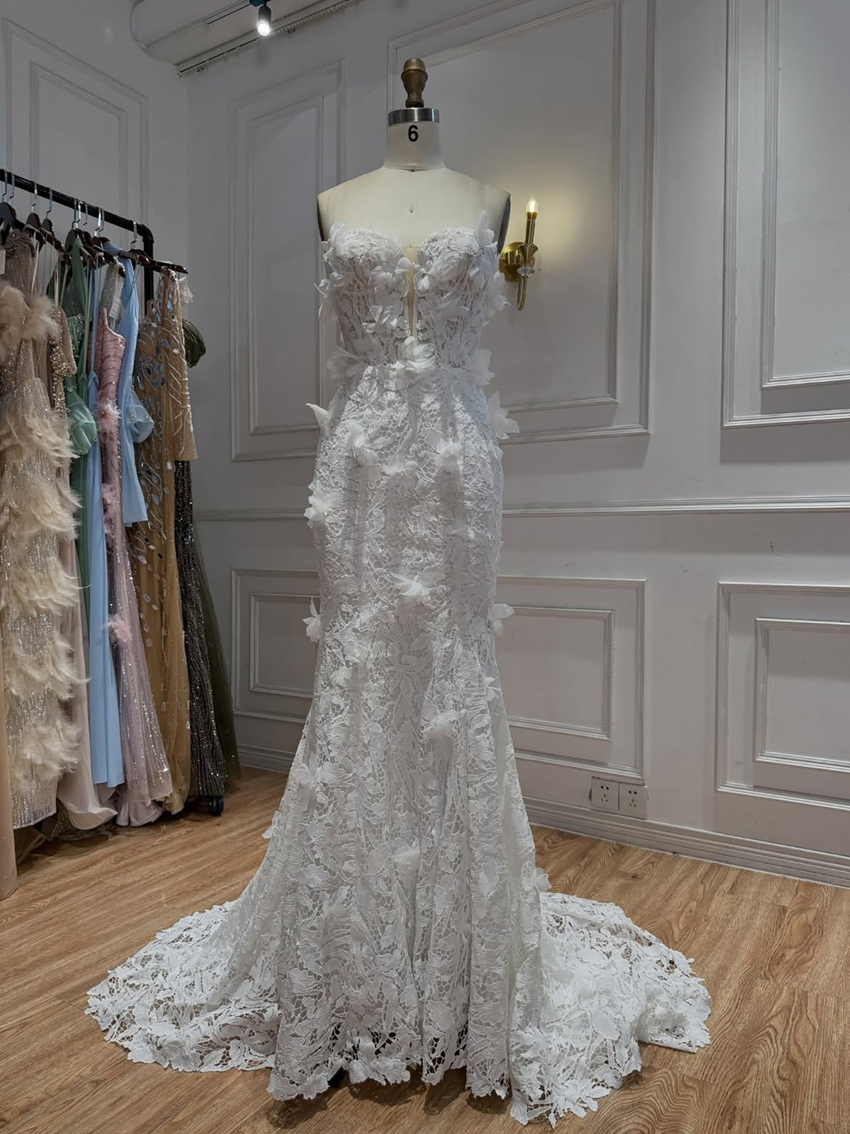 Luxury White 3D Floral Lace Mermaid Wedding Dress HA2561