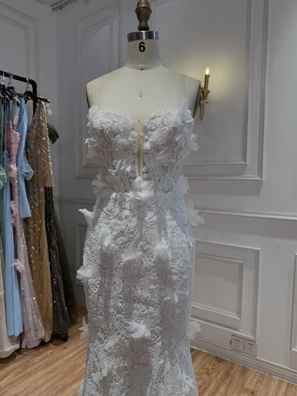 Luxury White 3D Floral Lace Mermaid Wedding Dress HA2561