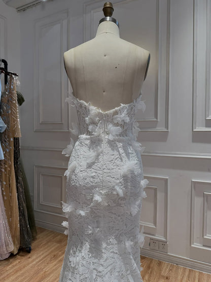 Luxury White 3D Floral Lace Mermaid Wedding Dress HA2561