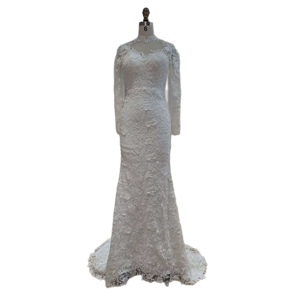 White High Neck Long Sleeve Lace Mermaid Bridal Gown HA2563