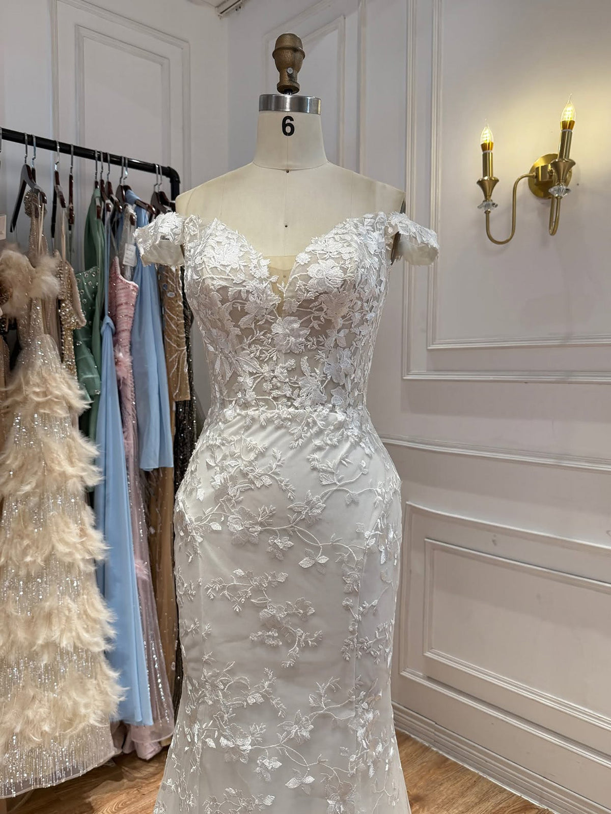 Elegant White Lace Off Shoulder Mermaid Wedding Dress HA2564