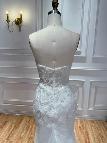Elegant White Pearl Beaded Mermaid Wedding Dress HA2583