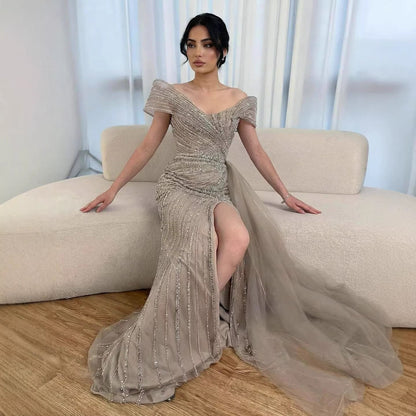 Luxury Nude Mermaid Elegant Beaded Sparkle Evening Dress With Skirt LA71686A