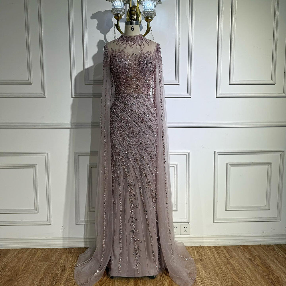 Luxury Black Nude Mermaid Evening Dresses with Cape Sleeves LA71885A