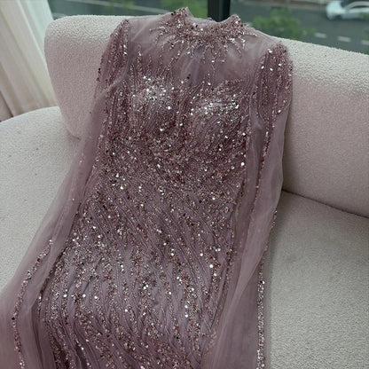 Luxury Black Nude Mermaid Evening Dresses with Cape Sleeves LA71885A