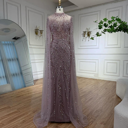 Luxury Black Nude Mermaid Evening Dresses with Cape Sleeves LA71885A