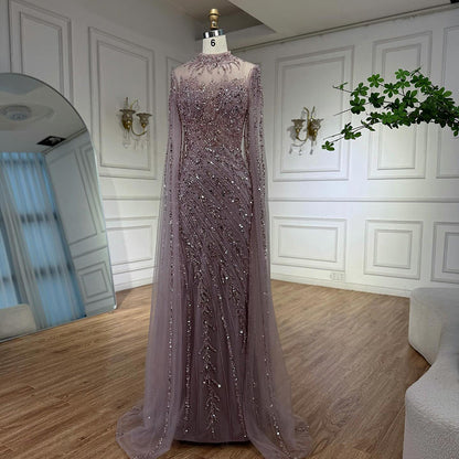 Luxury Black Nude Mermaid Evening Dresses with Cape Sleeves LA71885A