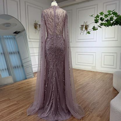 Luxury Black Nude Mermaid Evening Dresses with Cape Sleeves LA71885A