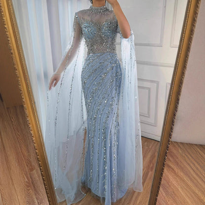 Luxury Black Nude Mermaid Evening Dresses with Cape Sleeves LA71885A