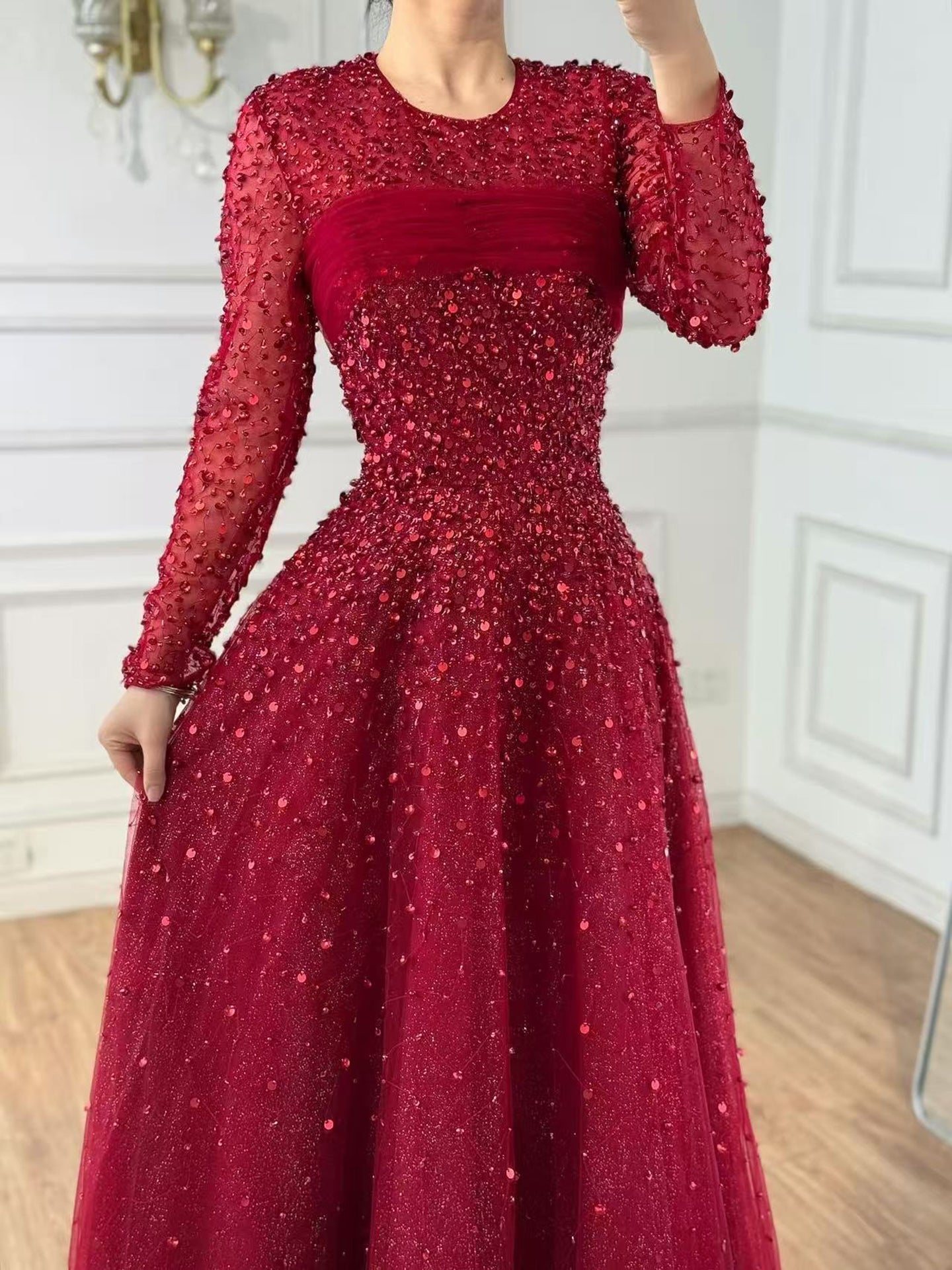 Luxury Gold Luxury Beaded Tassel Spaghetti Strap Mermaid Dress LA72280