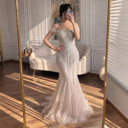 Luxury Nude Beaded Mermaid Evening Dress 2026 LA73214