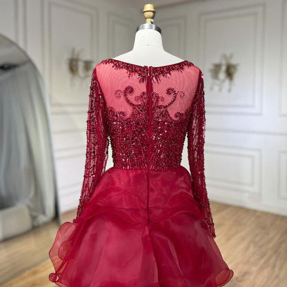 Luxury Fuchsia Beaded Mermaid Evening Dress With Overskirt LA72379