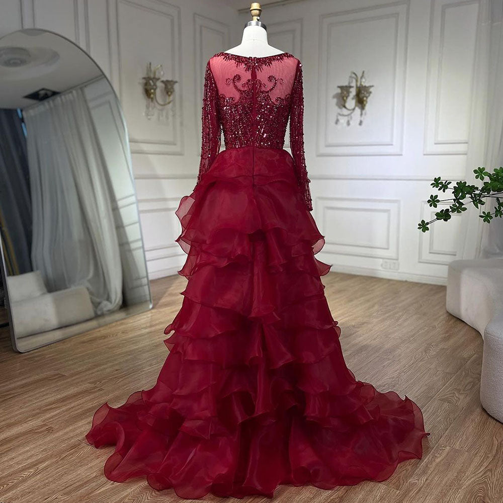 Luxury Fuchsia Beaded Mermaid Evening Dress With Overskirt LA72379