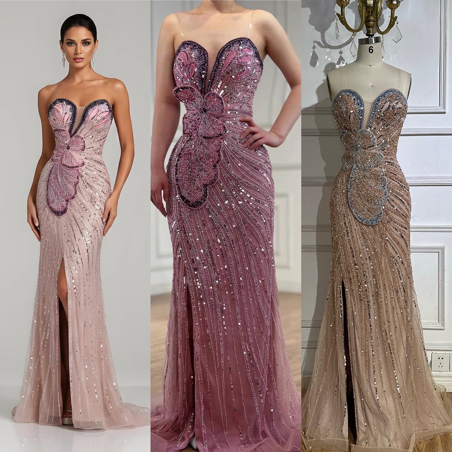 Luxury Arabic Pink Mermaid Evening Dress With High Split LA72480