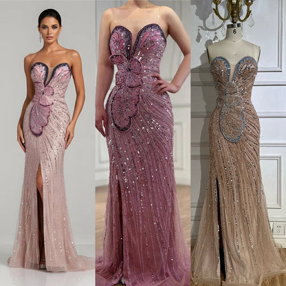 Luxury Arabic Pink Mermaid Evening Dress With High Split LA72480