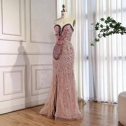 Luxury Arabic Pink Mermaid Evening Dress With High Split LA72480