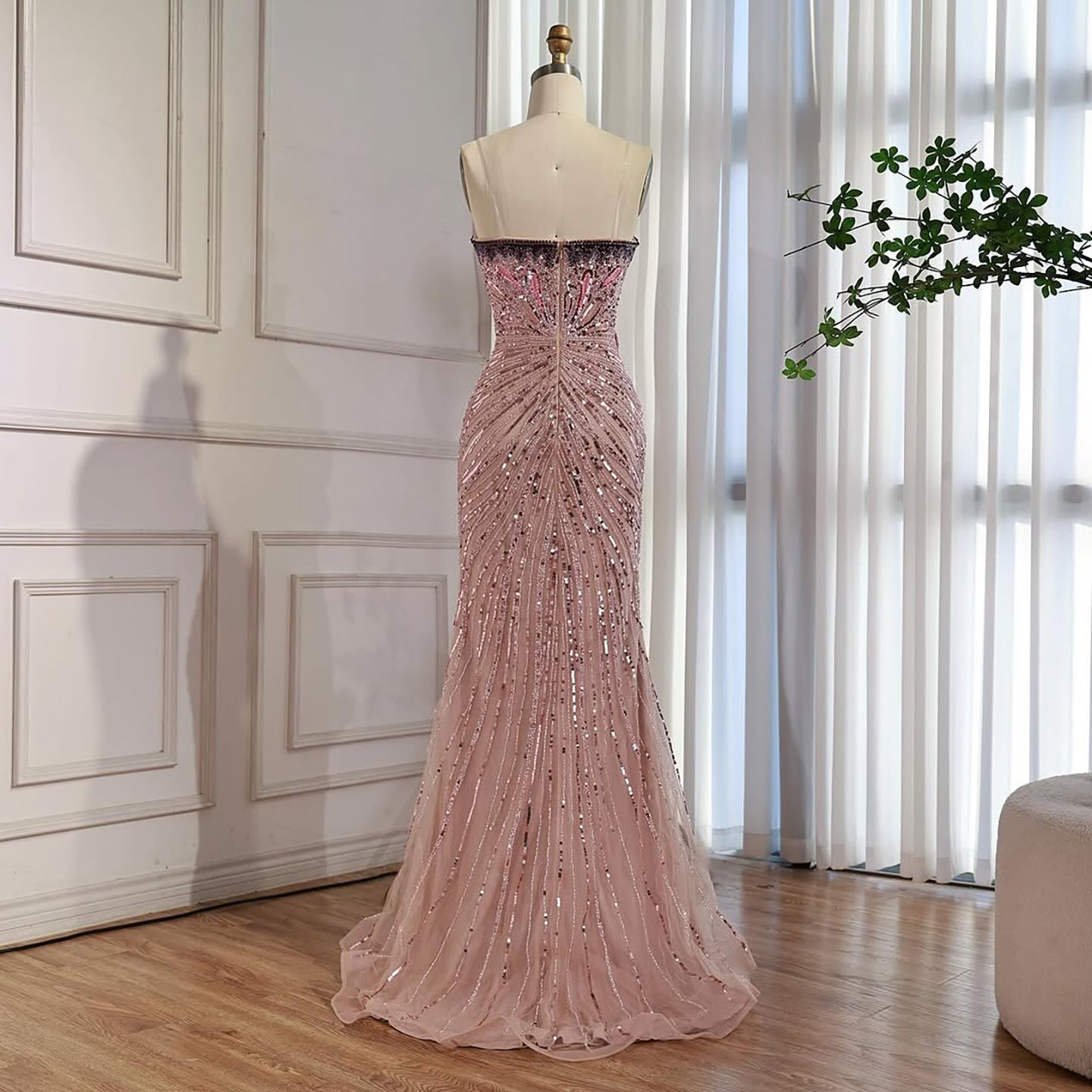 Luxury Arabic Pink Mermaid Evening Dress With High Split LA72480