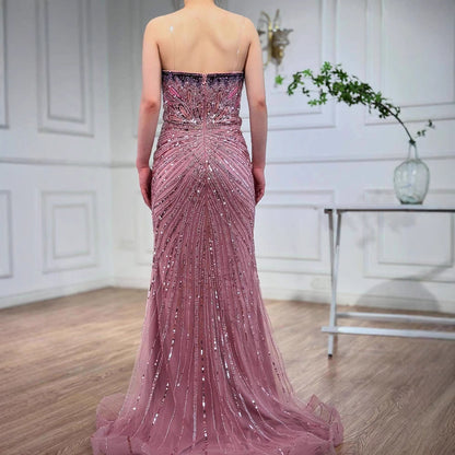 Luxury Arabic Pink Mermaid Evening Dress With High Split LA72480