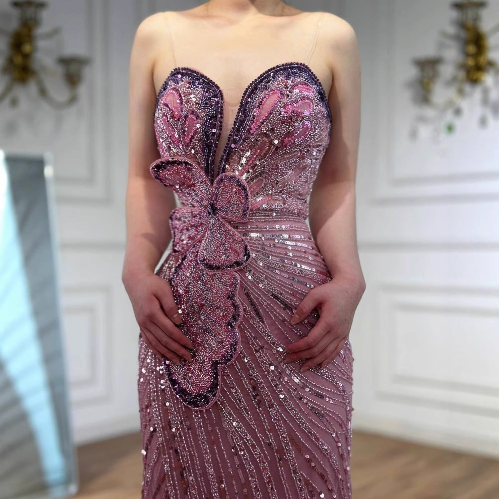 Luxury Arabic Pink Mermaid Evening Dress With High Split LA72480