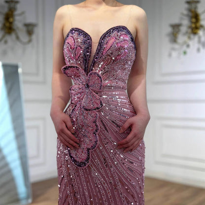 Luxury Arabic Pink Mermaid Evening Dress With High Split LA72480