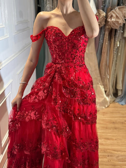 SERENE HILL A-Line/Princess Tulle Lace er Court Train Prom  Dress With Ruffles Sequins LA72586