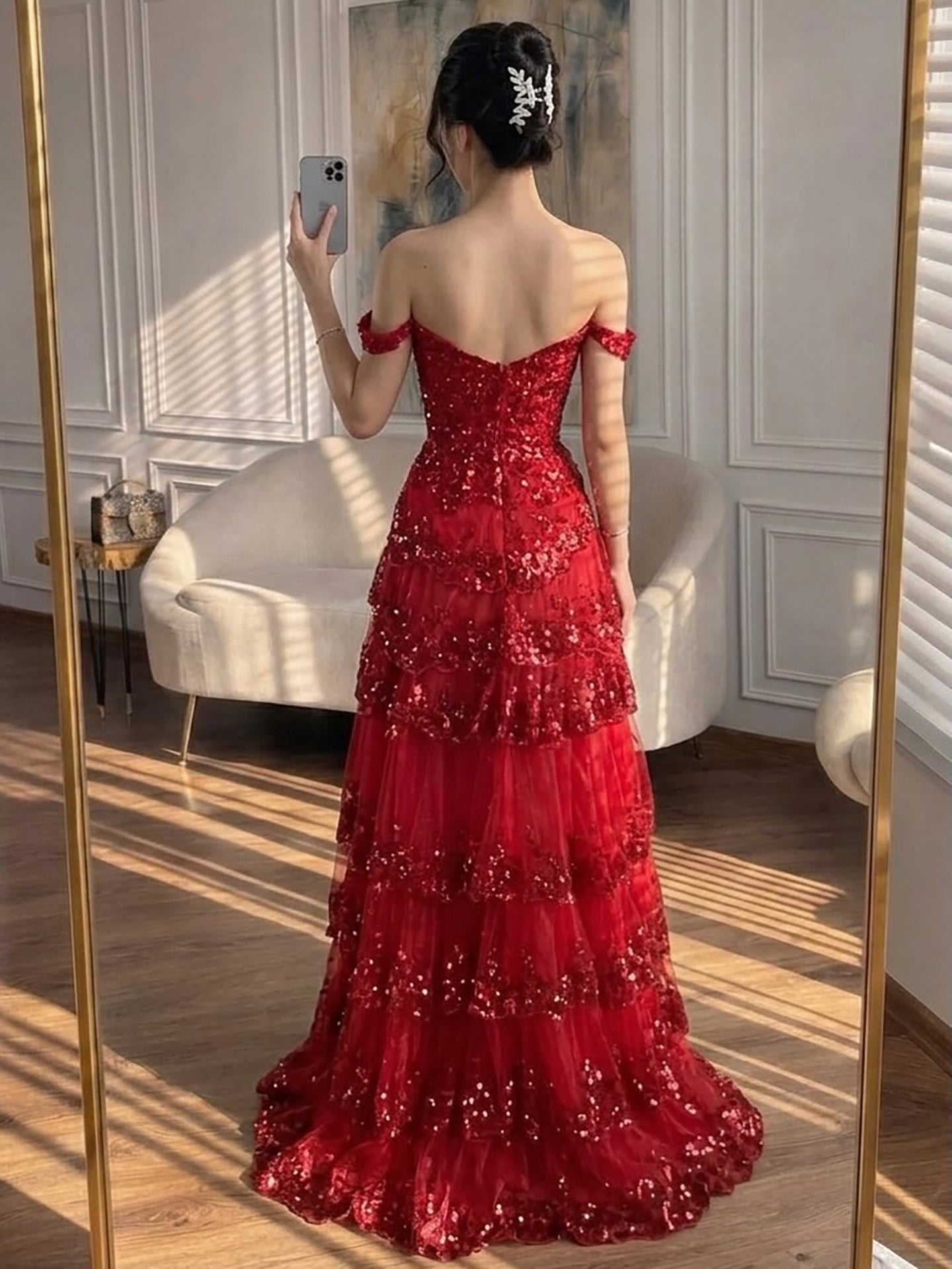 SERENE HILL A-Line/Princess Tulle Lace er Court Train Prom  Dress With Ruffles Sequins LA72586