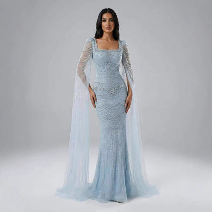 Luxury Beaded Caramel Evening Dress with Cape Sleeve LA72604