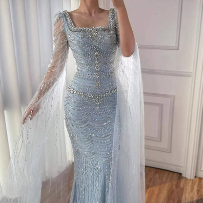 Luxury Beaded Caramel Evening Dress with Cape Sleeve LA72604