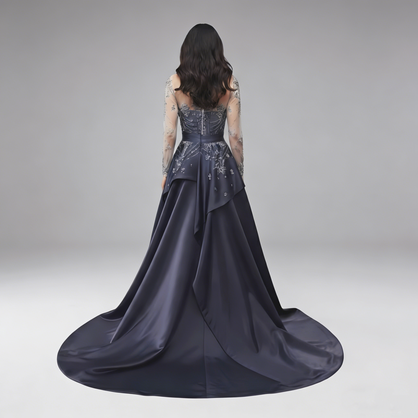 Luxury Dubai Blue Crystal Beaded Evening Dress with Overskirt LA72757