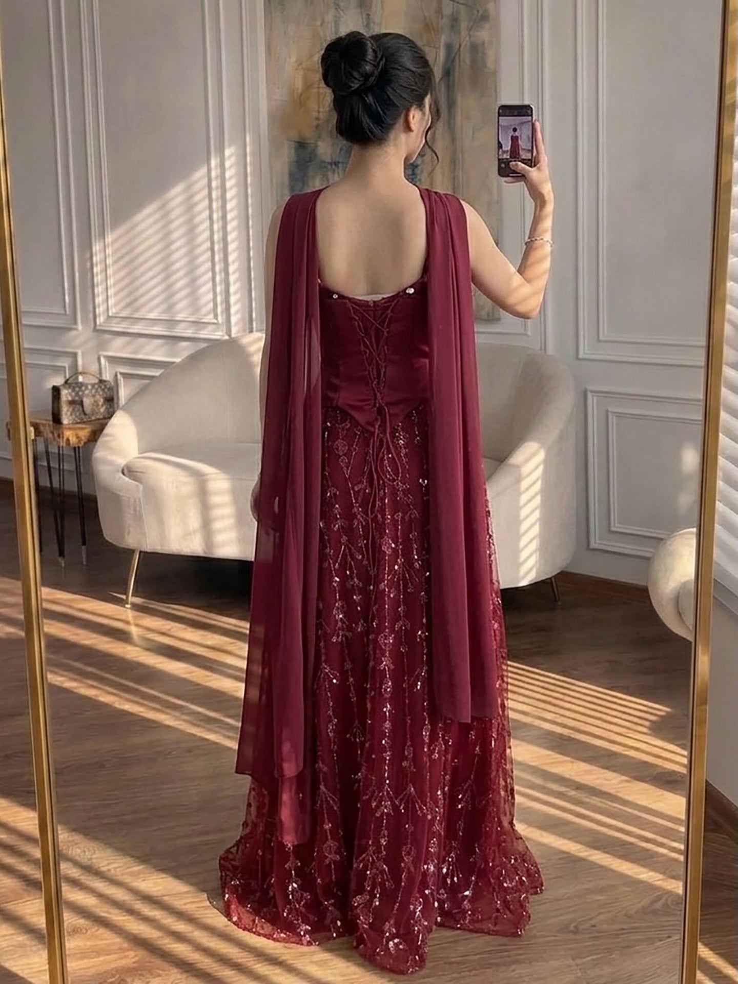Luxury Nude Beaded Spaghetti Strap A Line Evening Dress LA72805F