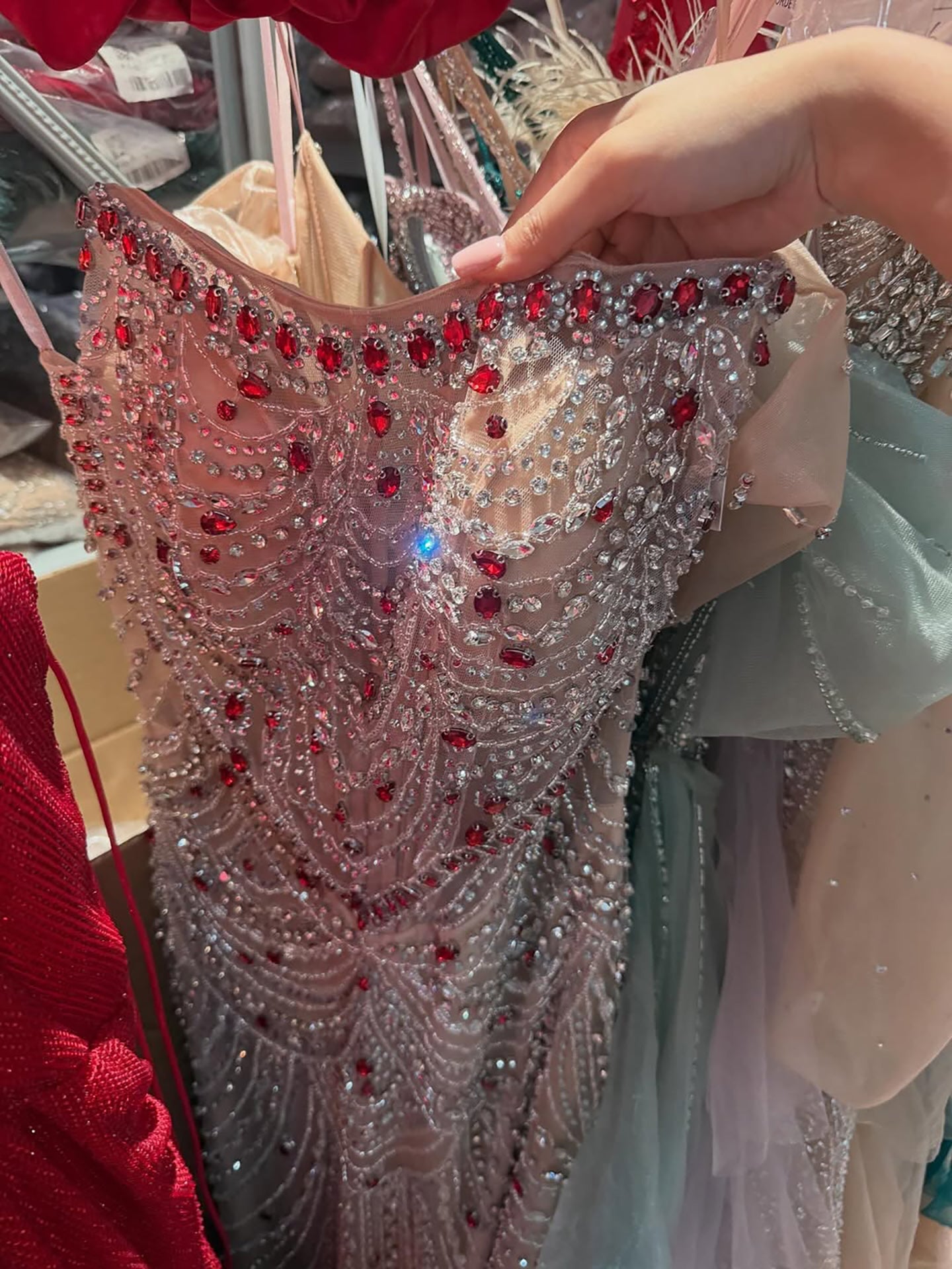 Luxury Red Crystal Mermaid Dress with Detachable Cape LA72903A
