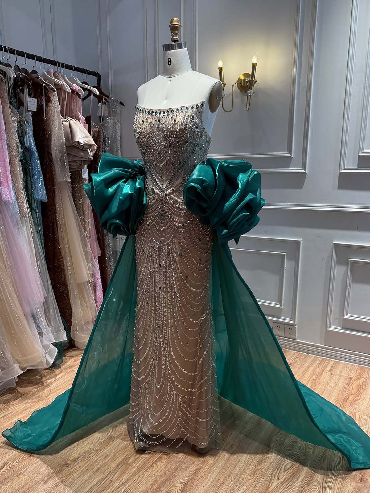 Luxury Red Crystal Mermaid Dress with Detachable Cape LA72903A