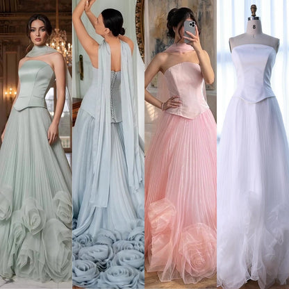 Elegant Sage Green 3D Flowers A Line Evening Dresses Gowns LA72913