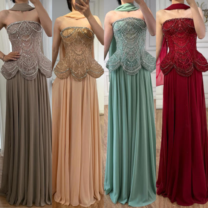 Luxury Designer Nude Beaded Chiffon Evening Dress Wedding LA72915
