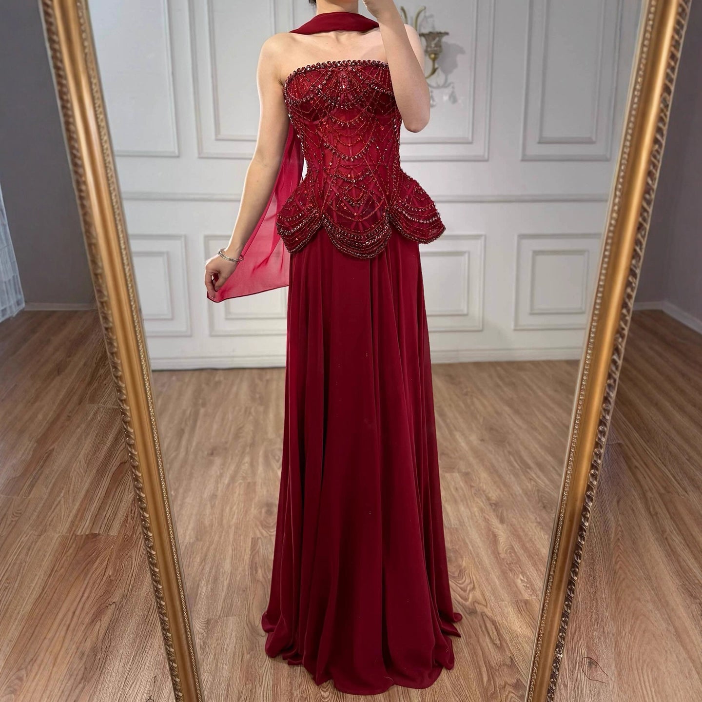 Luxury Designer Nude Beaded Chiffon Evening Dress Wedding LA72915