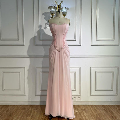 Luxury Pink Handmade Chiffon Mermaid Evening Gown LA72946
