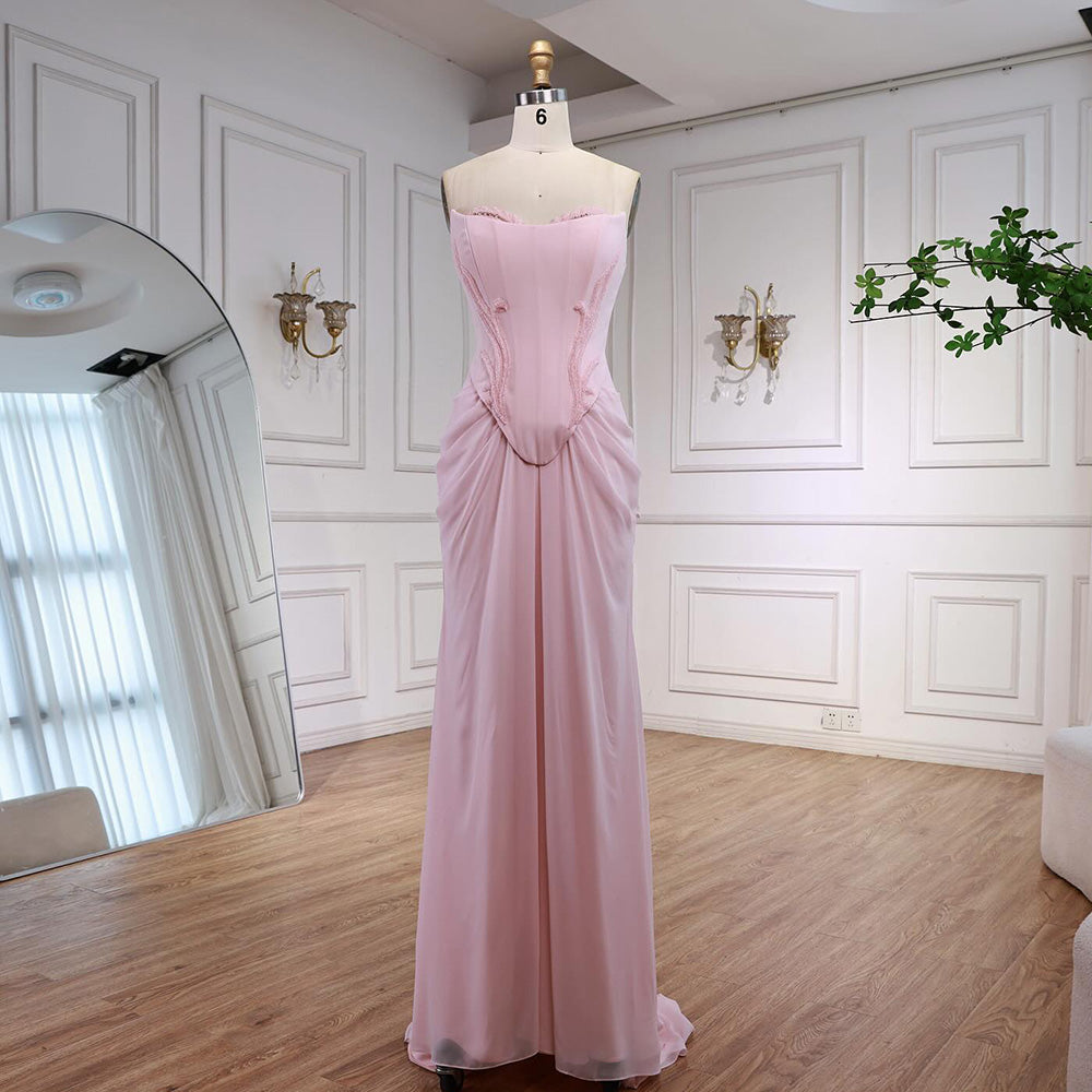 Luxury Pink Handmade Chiffon Mermaid Evening Gown LA72946