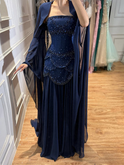 Luxury Pink Beaded A Line Dress with Chiffon Cape Sleeves LA72978B