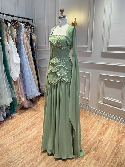 Luxury Pink Beaded A Line Dress with Chiffon Cape Sleeves LA72978B