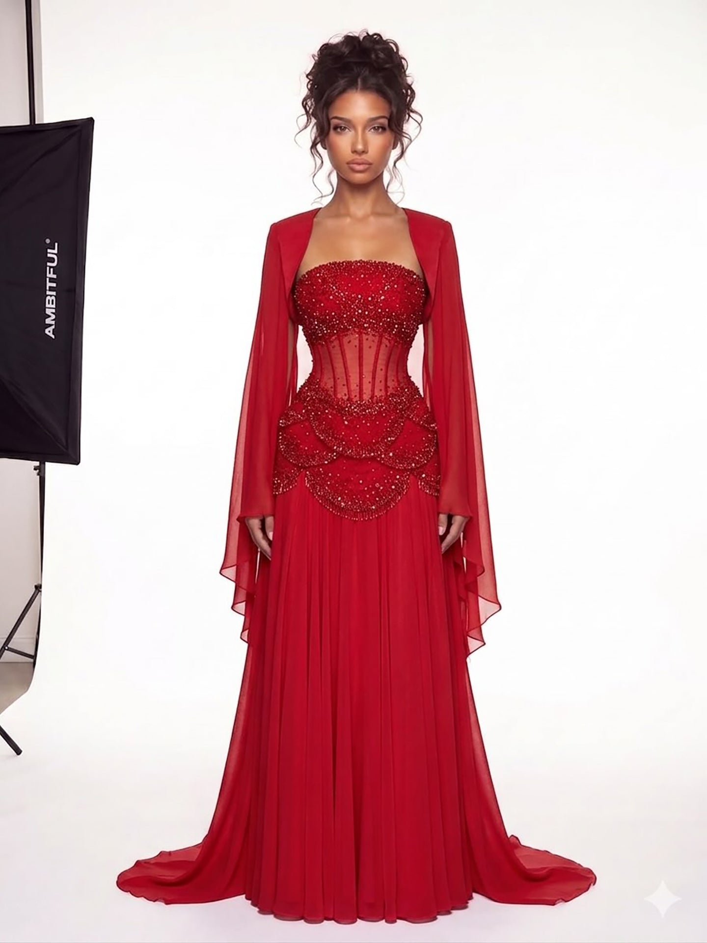 Luxury Pink Beaded A Line Dress with Chiffon Cape Sleeves LA72978B