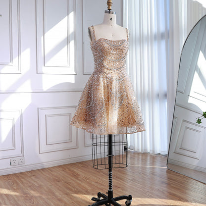 Luxury Nude Crystal A-Line Short Sparkly Cocktail Party Dress LA72983